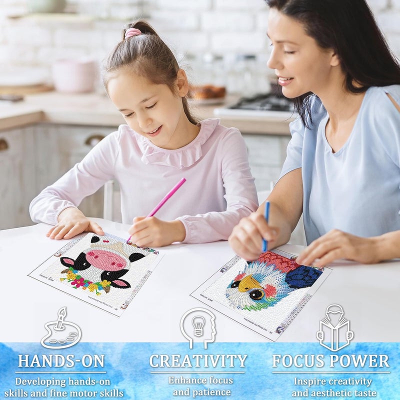geesfayan 4 Pack Diamond Art Kit for Kids 6 Inch DIY Animal Gem Art with 4 Tools Sets, Gem Painting for Beginners, Creative Craft Gift for Teens & Kids(Eagle Cow Dinosaur Bee) - Image 2